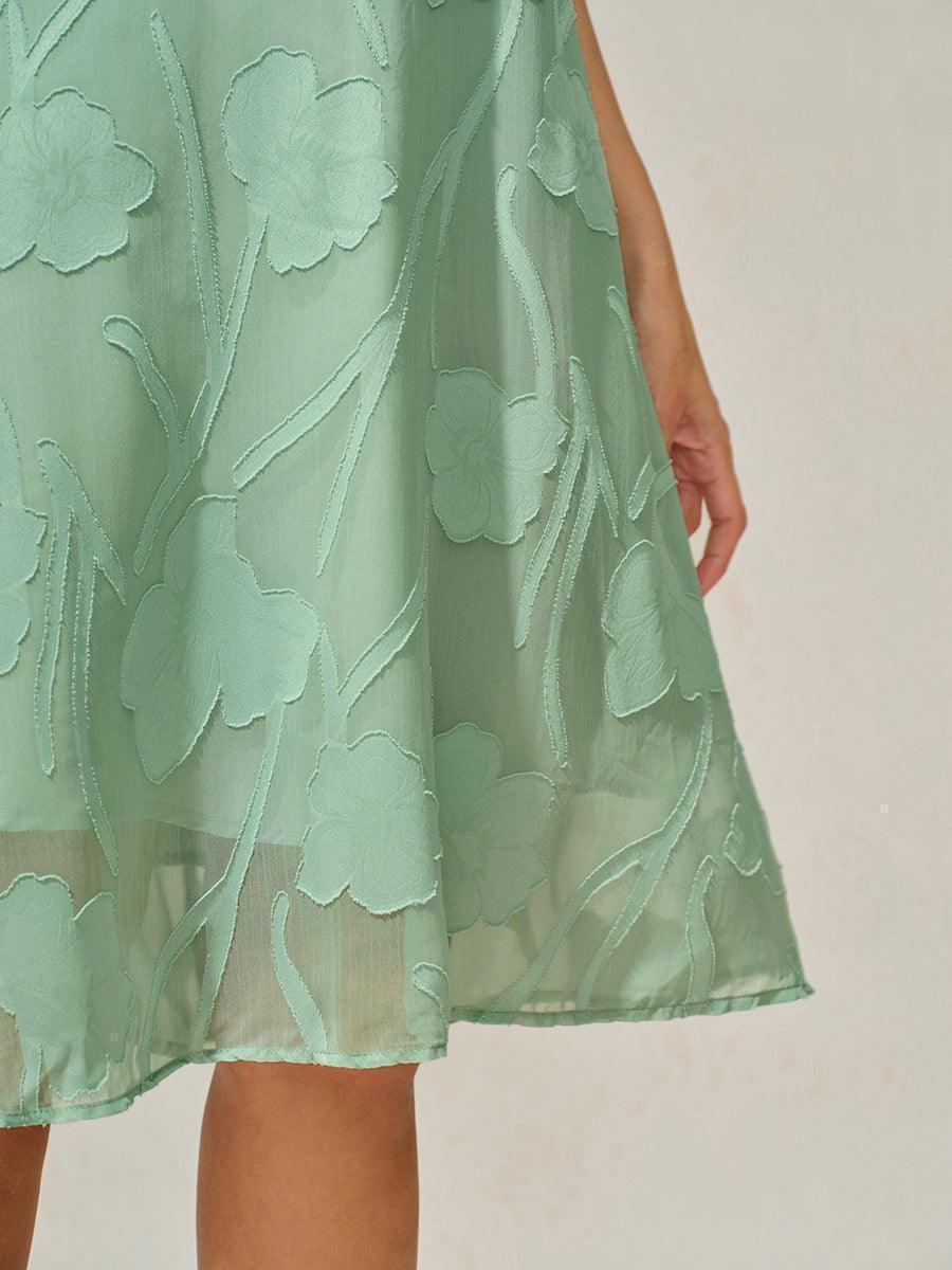 Floral Print Sheer Chiffon Knee-Length A-Line Dress