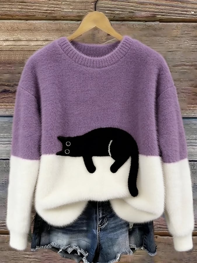 Samantha- Cat Print Oversized Sweater
