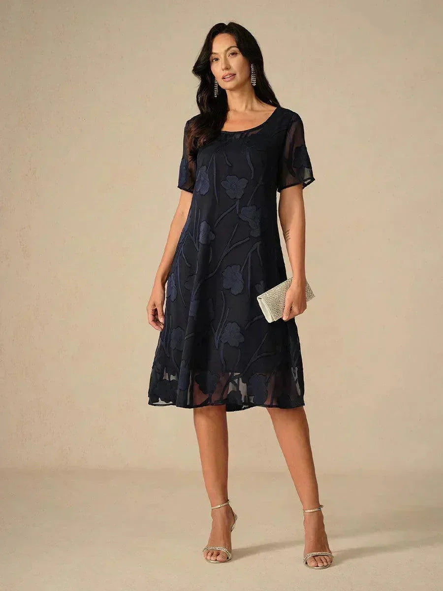 Floral Print Sheer Chiffon Knee-Length A-Line Dress