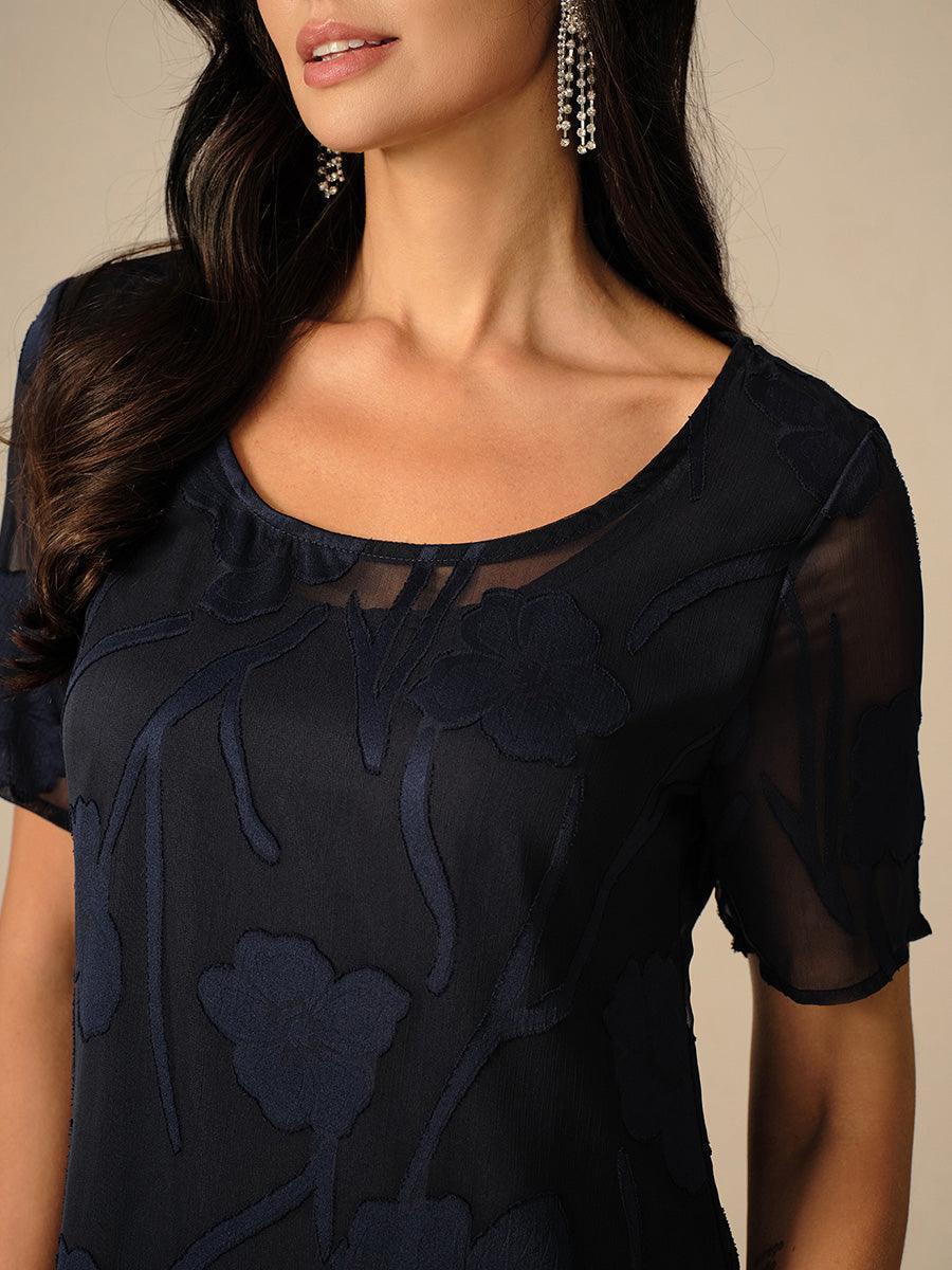 Floral Print Sheer Chiffon Knee-Length A-Line Dress