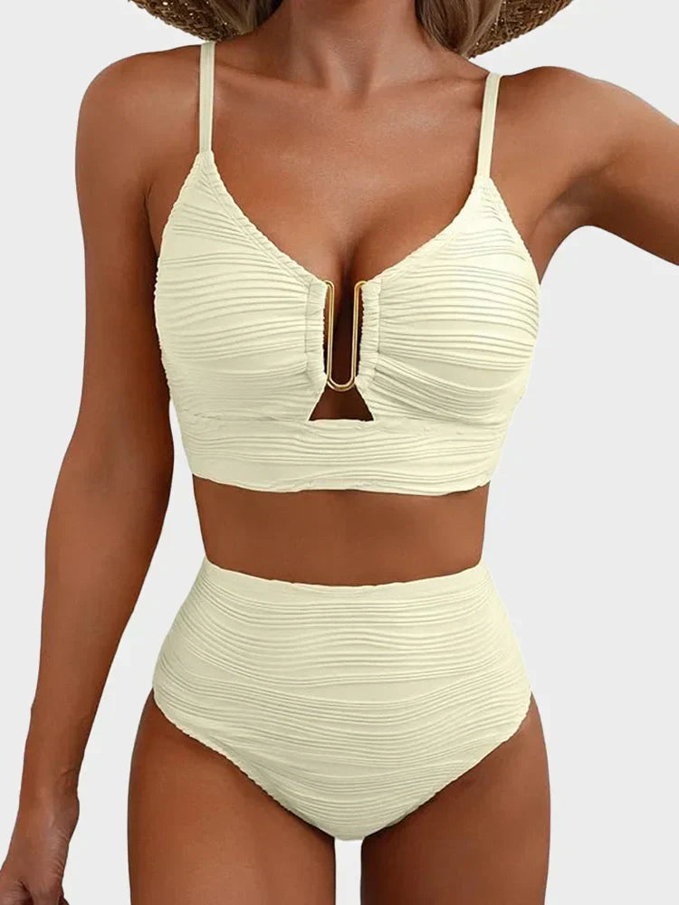 2 PIECE BIKINI SET U-WIRE CUTOUT SWIMSUIT
