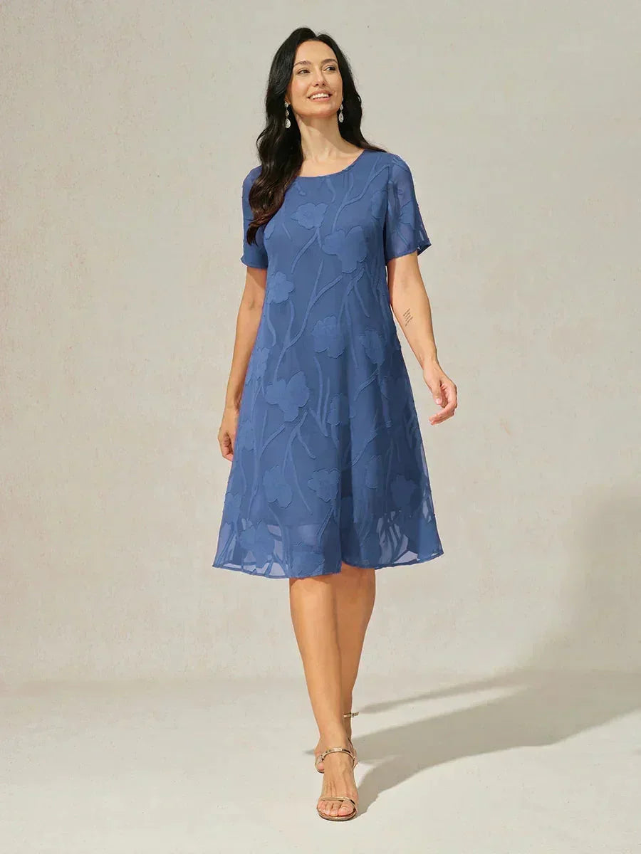Floral Print Sheer Chiffon Knee-Length A-Line Dress