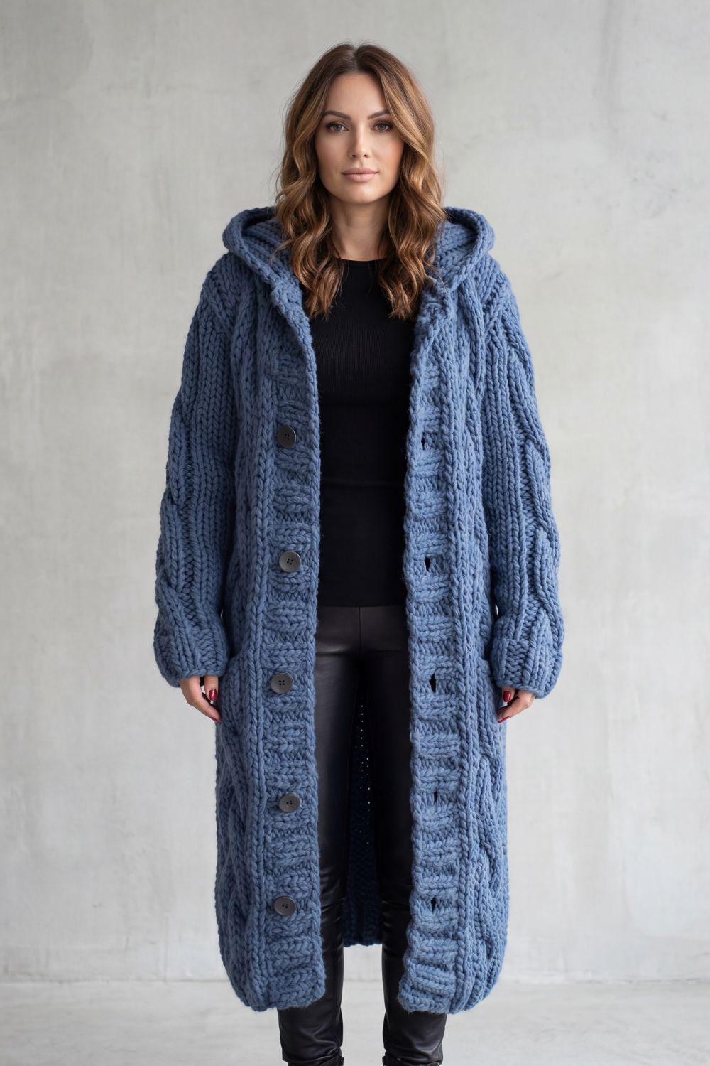 Karinaè – Oversized cable knit – Hooded cardigan coat