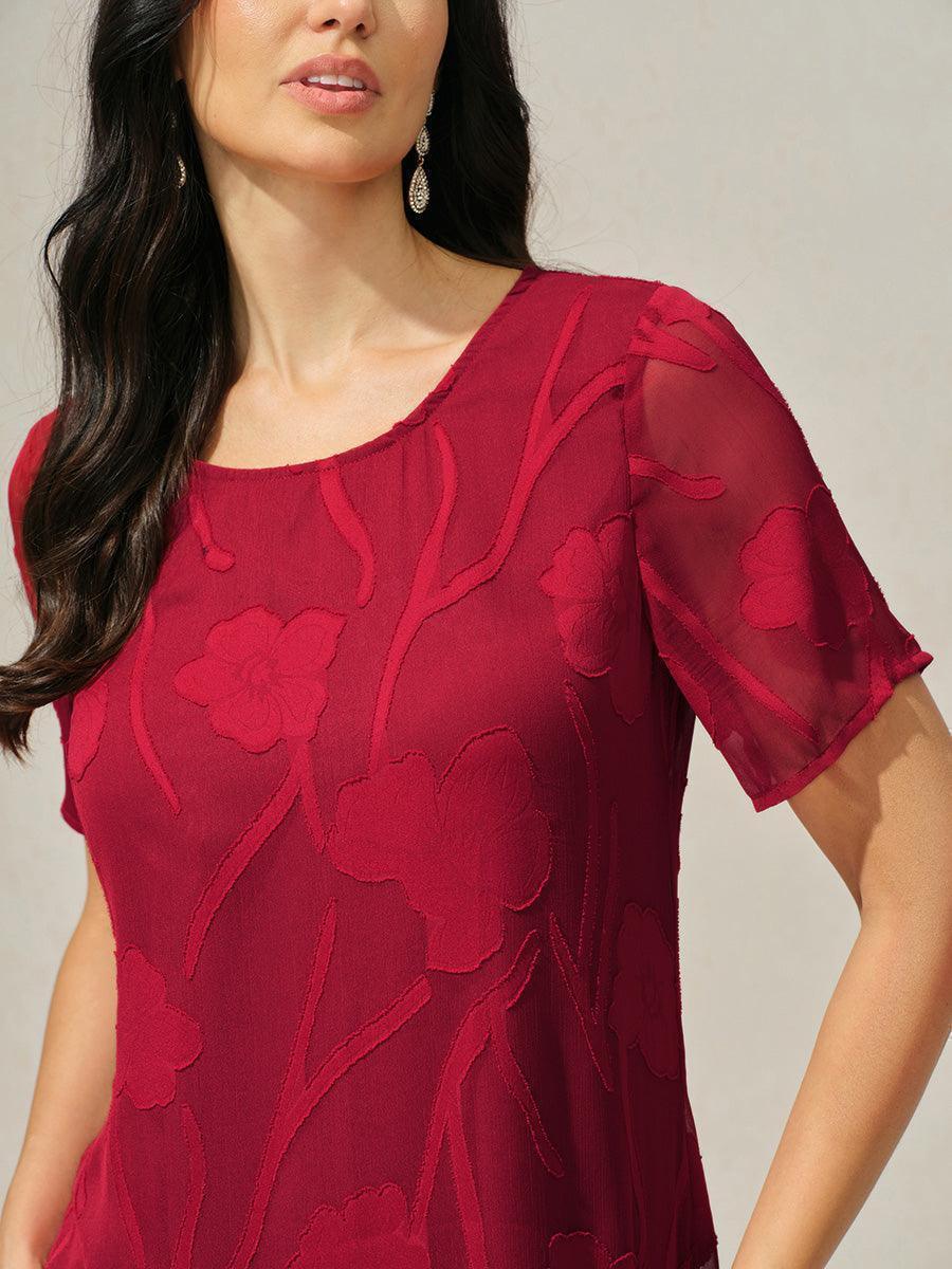 Floral Print Sheer Chiffon Knee-Length A-Line Dress