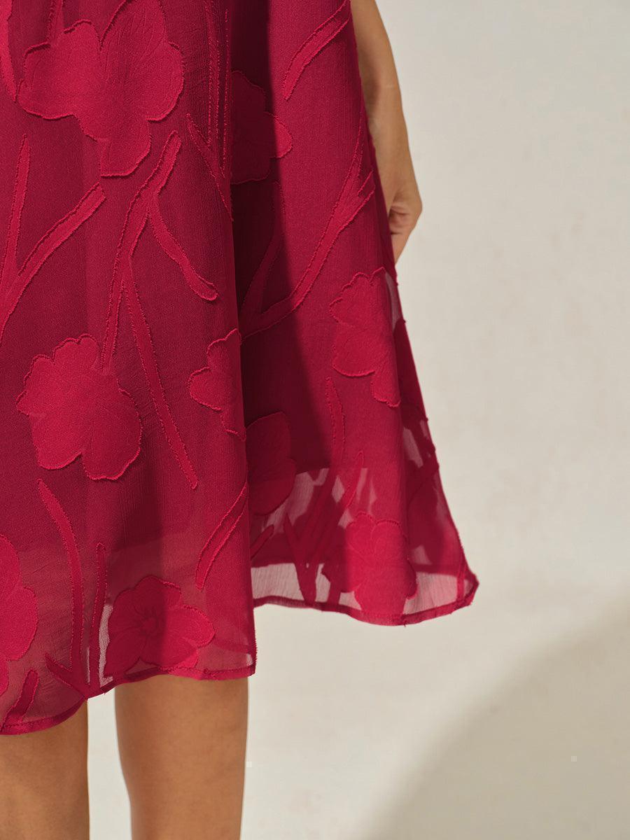 Floral Print Sheer Chiffon Knee-Length A-Line Dress
