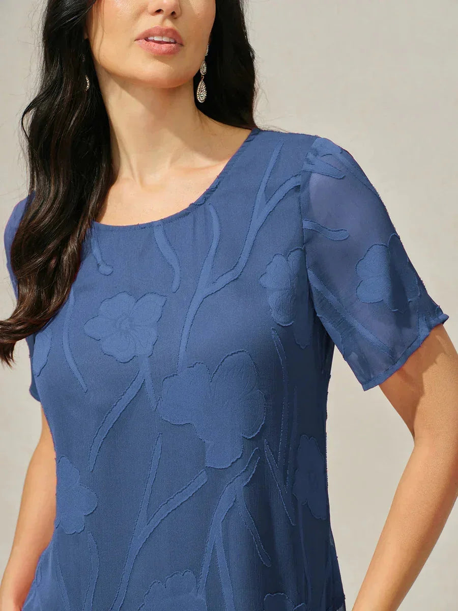 Floral Print Sheer Chiffon Knee-Length A-Line Dress