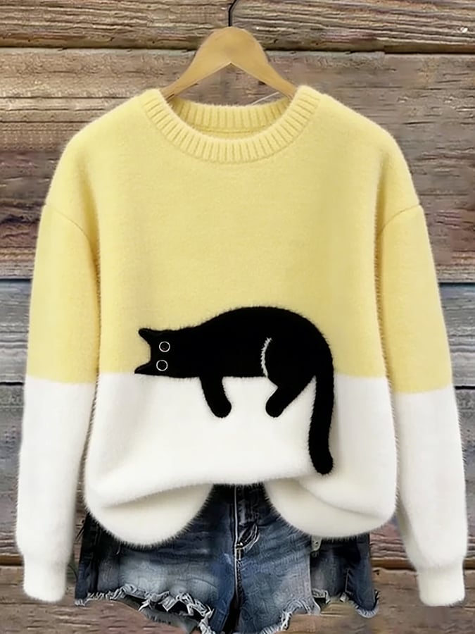 Samantha- Cat Print Oversized Sweater