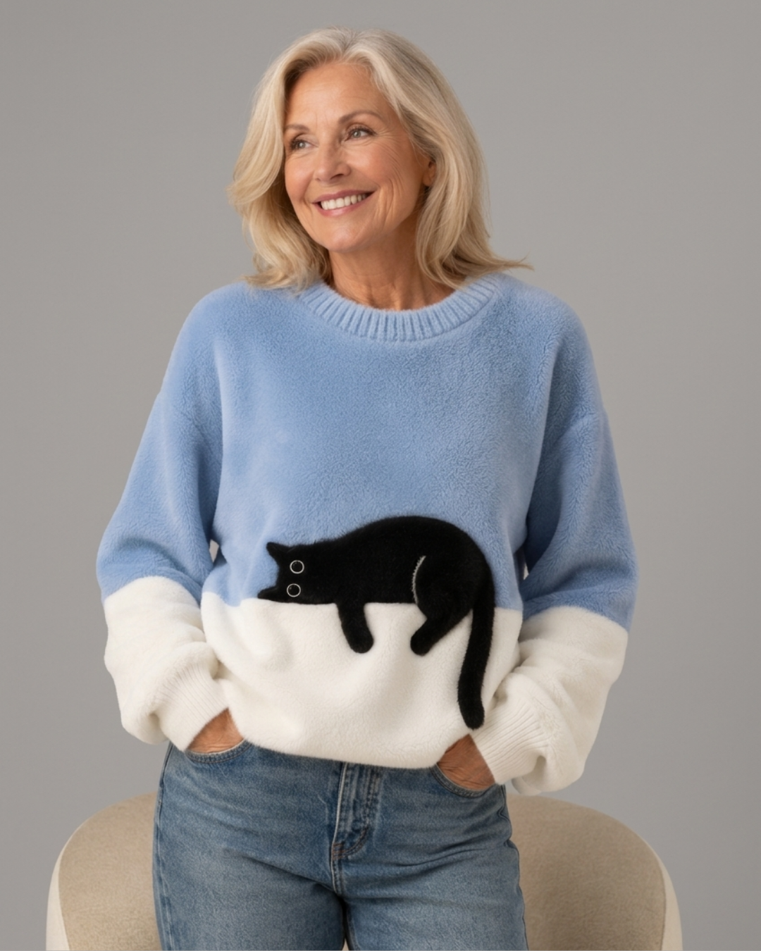Samantha- Cat Print Oversized Sweater