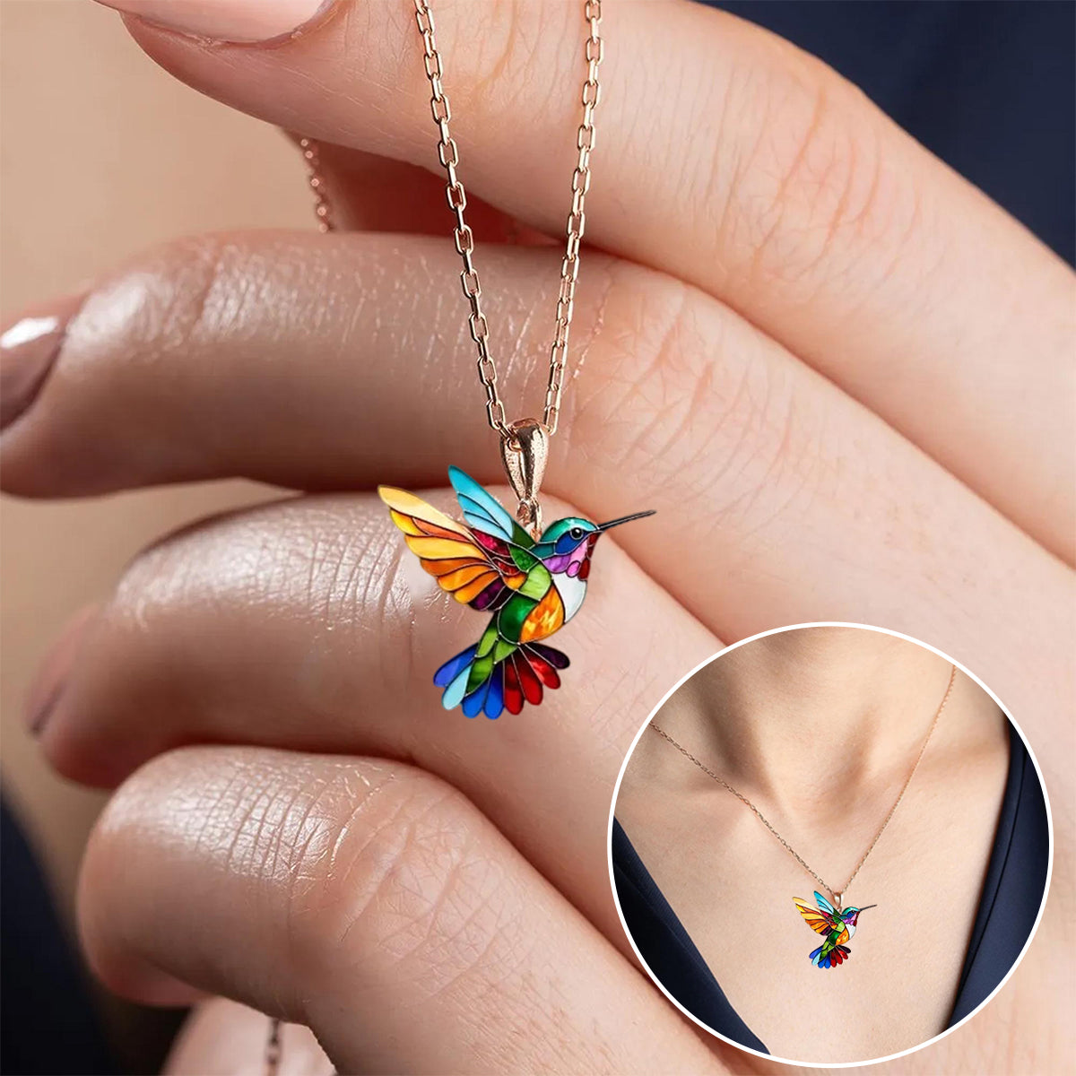 Rainbow Hummingbird Necklace