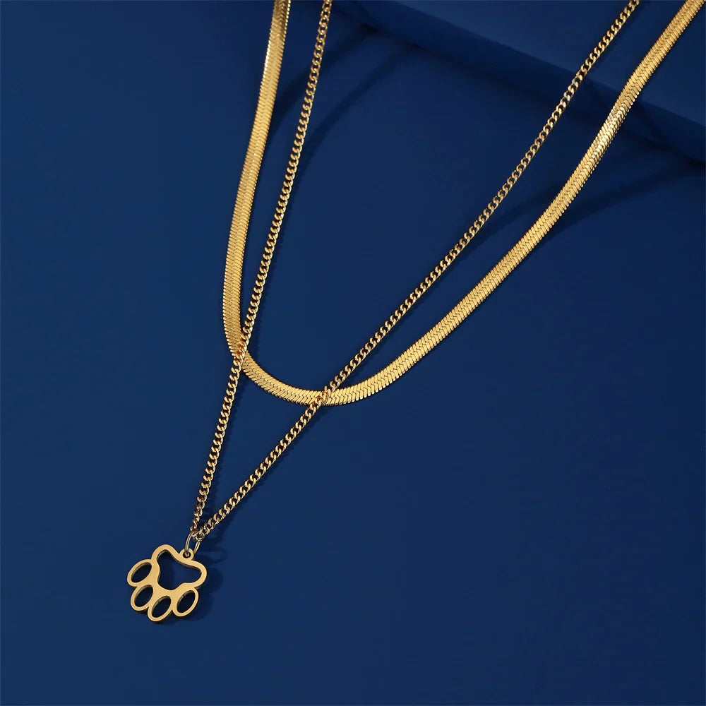 Hollow Animal Paw Pendant Necklace – Stainless Steel Pet Jewelry
