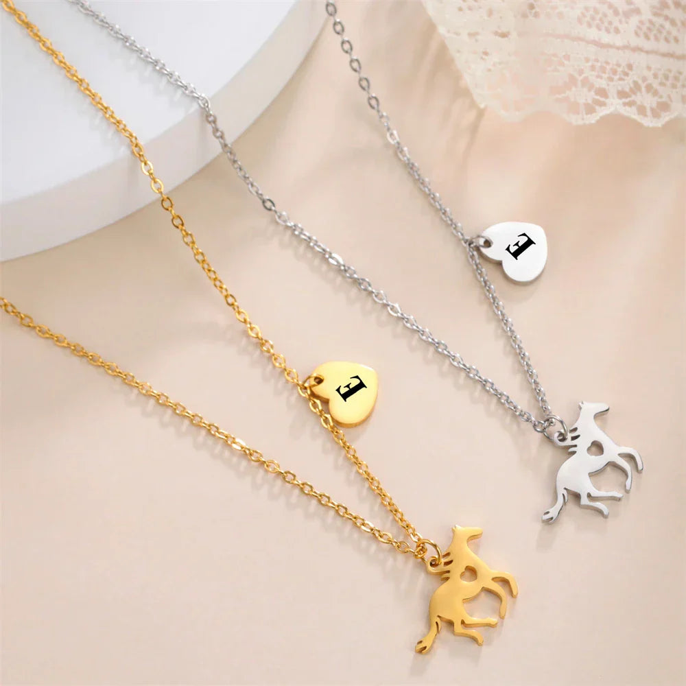 Horse Initial Necklace – Personalized Animal Jewelry