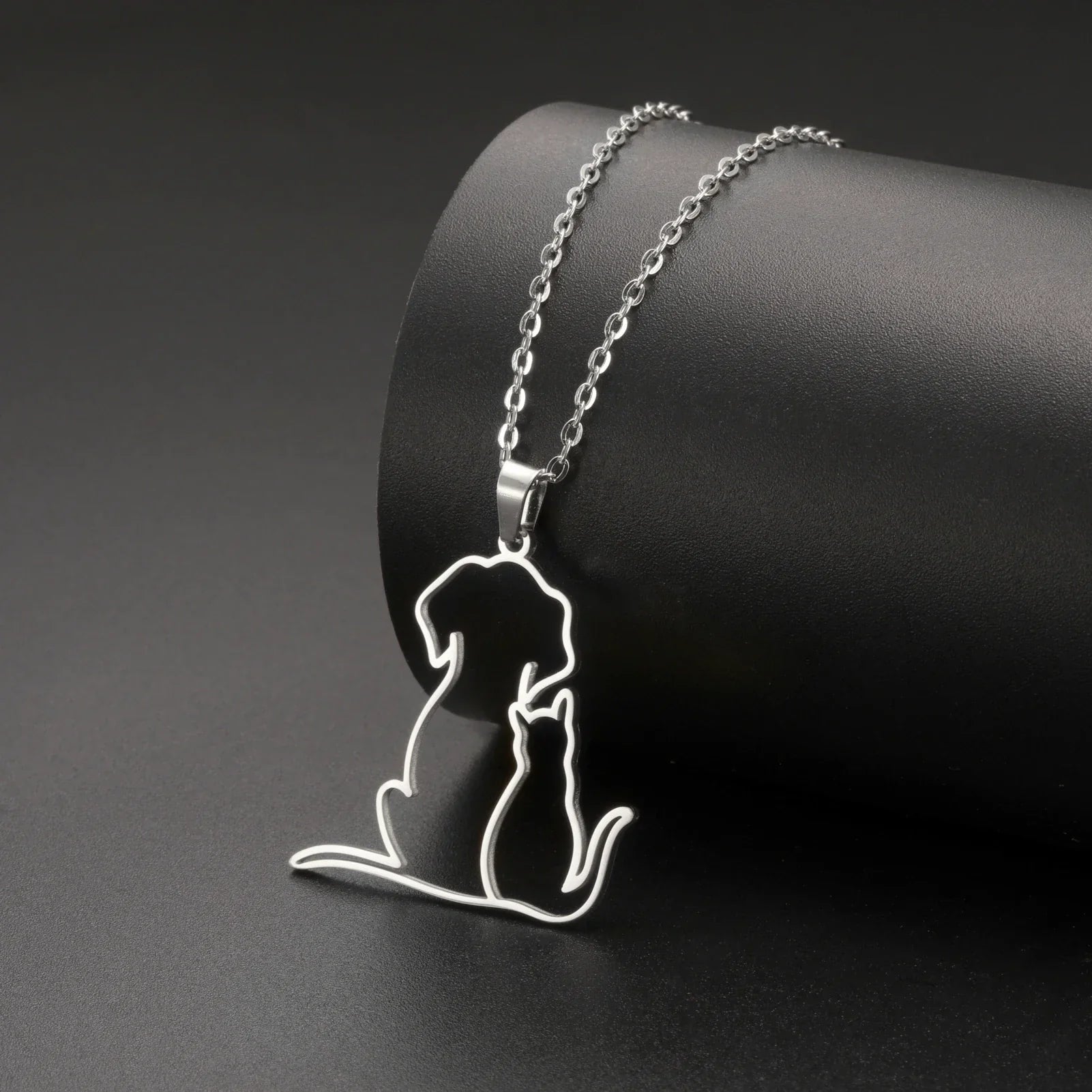 Cute Hugging Cats Kitten Pendant Necklace – Stainless Steel Animal Pet Jewelry for Women