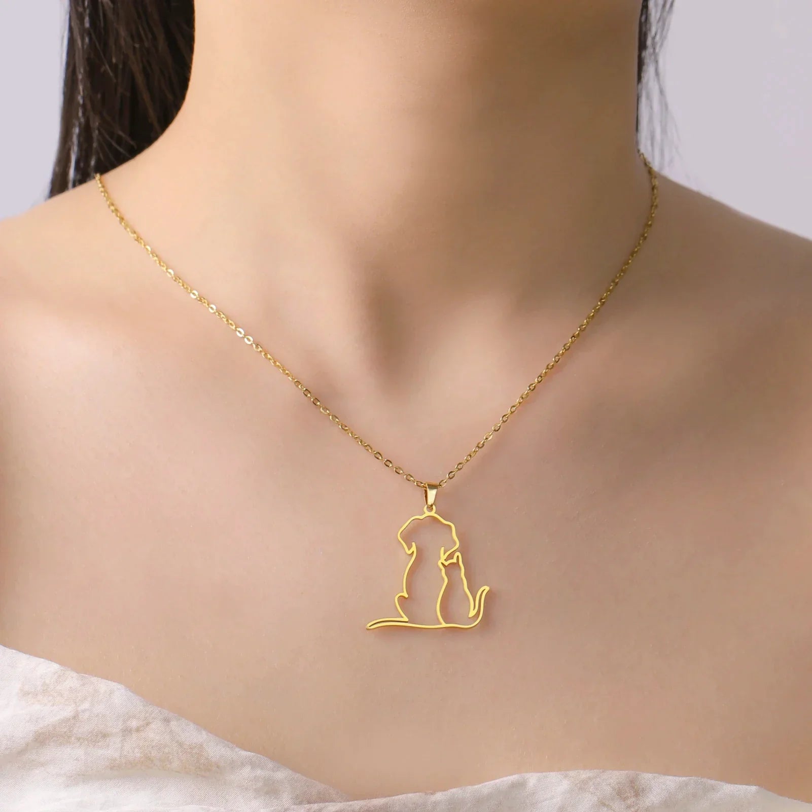 Cute Hugging Cats Kitten Pendant Necklace – Stainless Steel Animal Pet Jewelry for Women