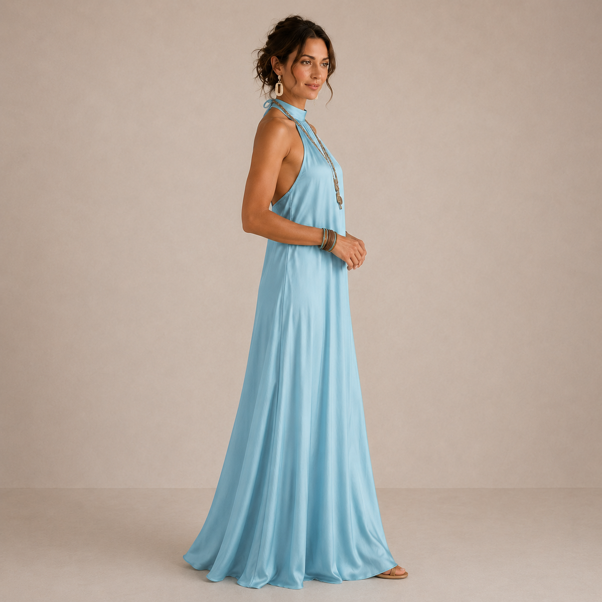 Magnolia | Blue Halter Neck Flowing Maxi Dress