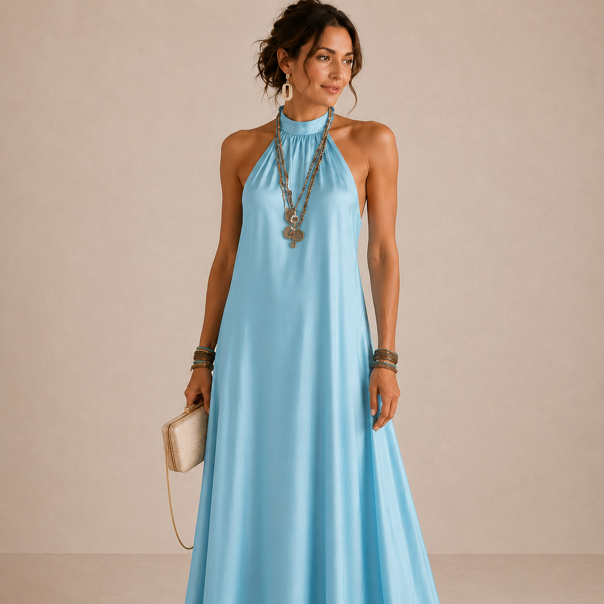 Magnolia | Blue Halter Neck Flowing Maxi Dress