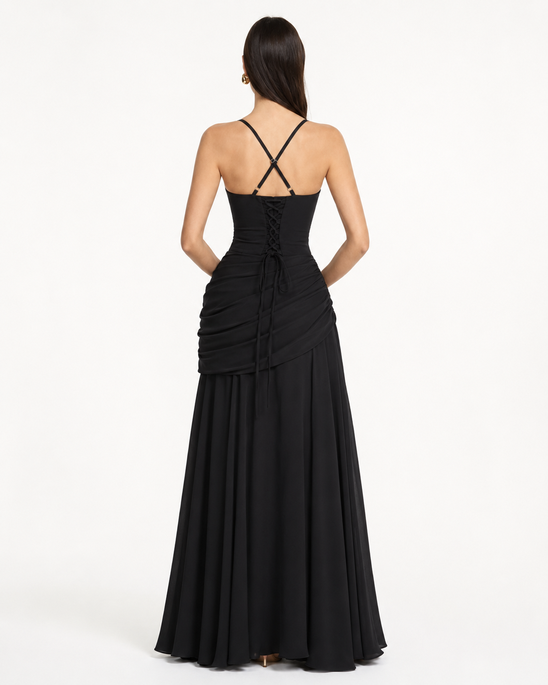 ENIE | Maxikleid mit Gerafftem Eckigem Ausschnitt