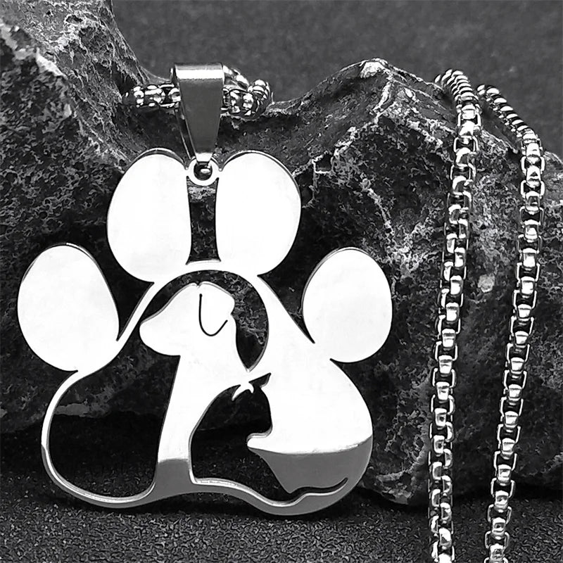 Dog & Cat Paw Pendant Necklace – Stainless Steel Animal Jewelry for Women & Men