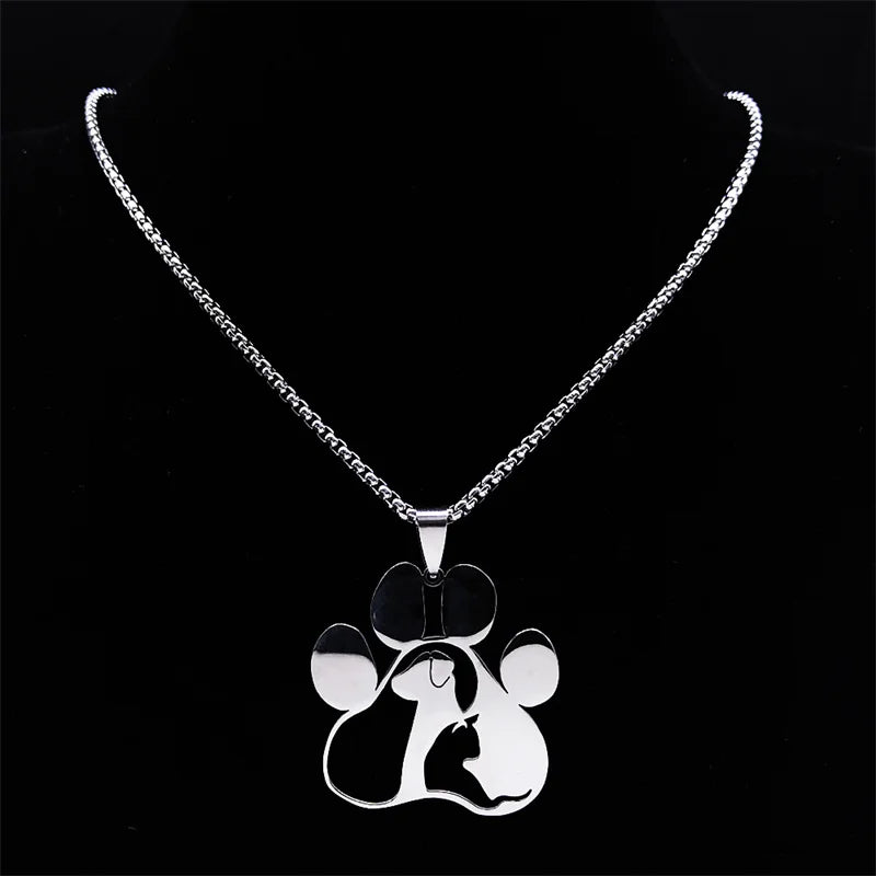 Dog & Cat Paw Pendant Necklace – Stainless Steel Animal Jewelry for Women & Men