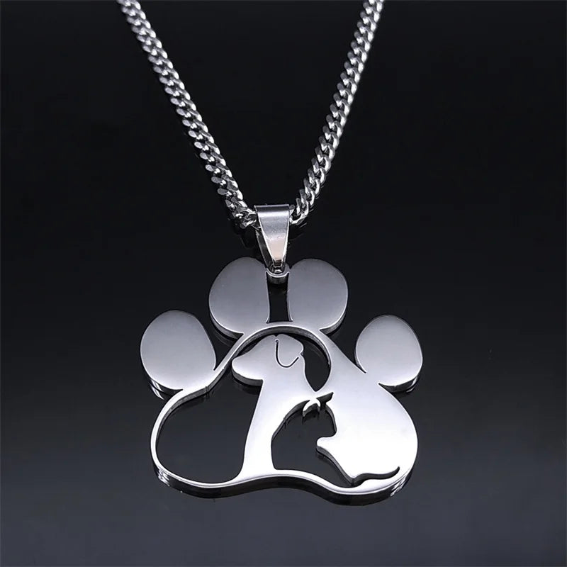 Dog & Cat Paw Pendant Necklace – Stainless Steel Animal Jewelry for Women & Men