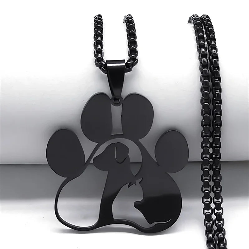 Dog & Cat Paw Pendant Necklace – Stainless Steel Animal Jewelry for Women & Men