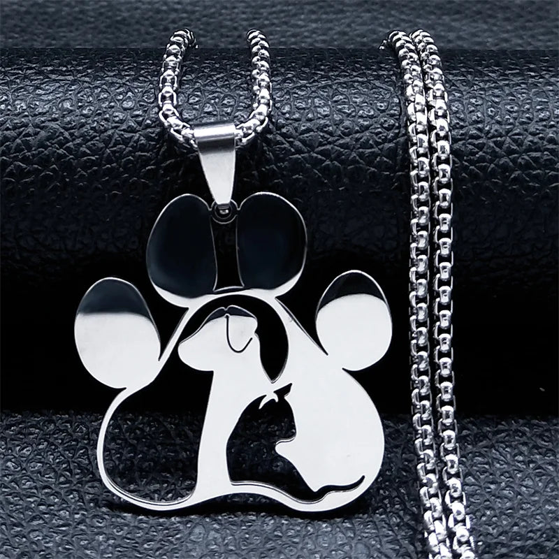 Dog & Cat Paw Pendant Necklace – Stainless Steel Animal Jewelry for Women & Men