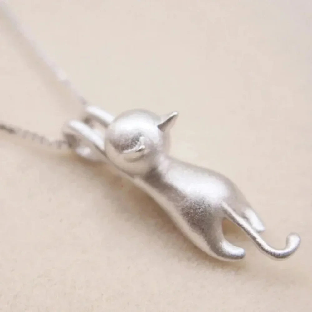 Cute Cartoon Cat Necklace – 925 Sterling Silver Animal Jewelry for Girls