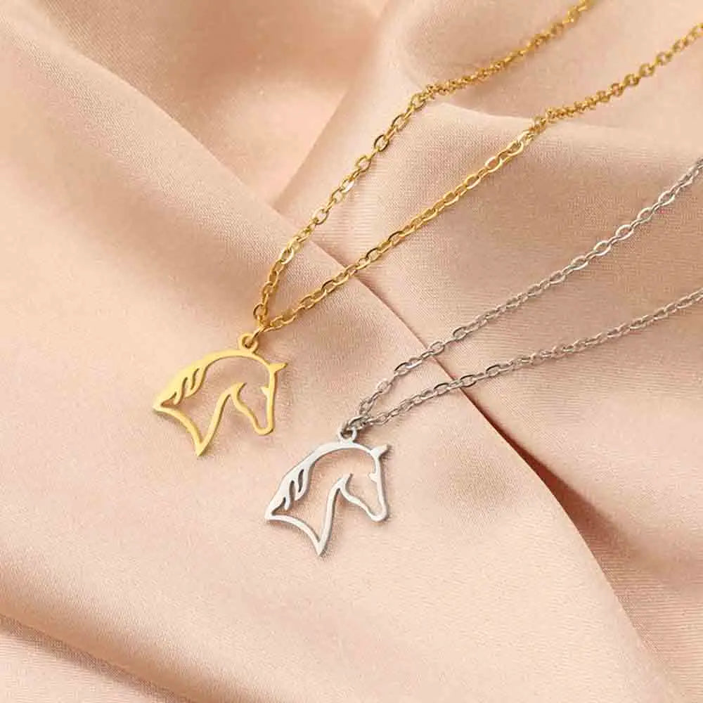 Horse & Horseshoe Pendant Necklace – Stainless Steel Animal Jewelry for Women & Girls