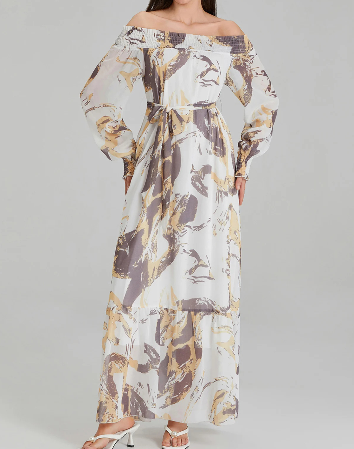 Premium Chiffon Maxi Dress with Belted Waist