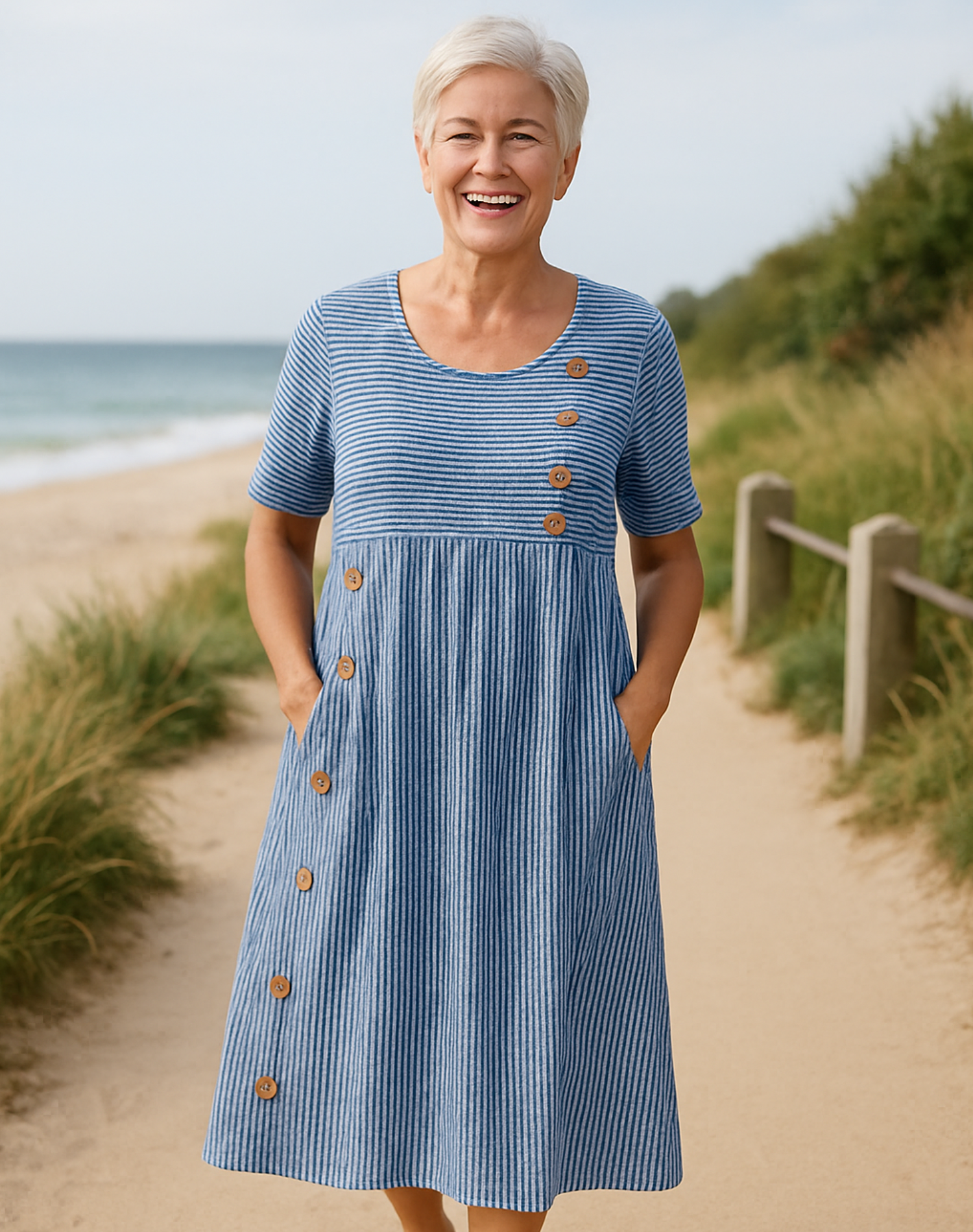 Brienne | Striped Midi Dress – Effortless Comfort, Everyday Confidence
