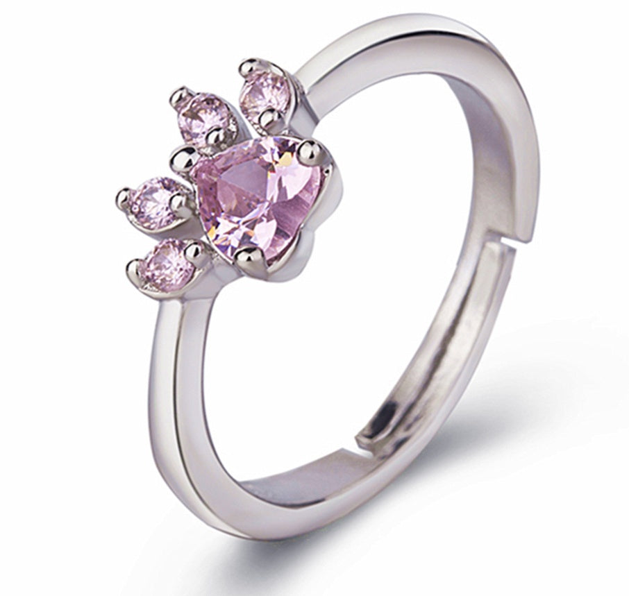 Rose Gold Paw Jewelry Set β 4 Pieces with Zirconia Heart (Ring, Necklace, Earrings, Bracelet)