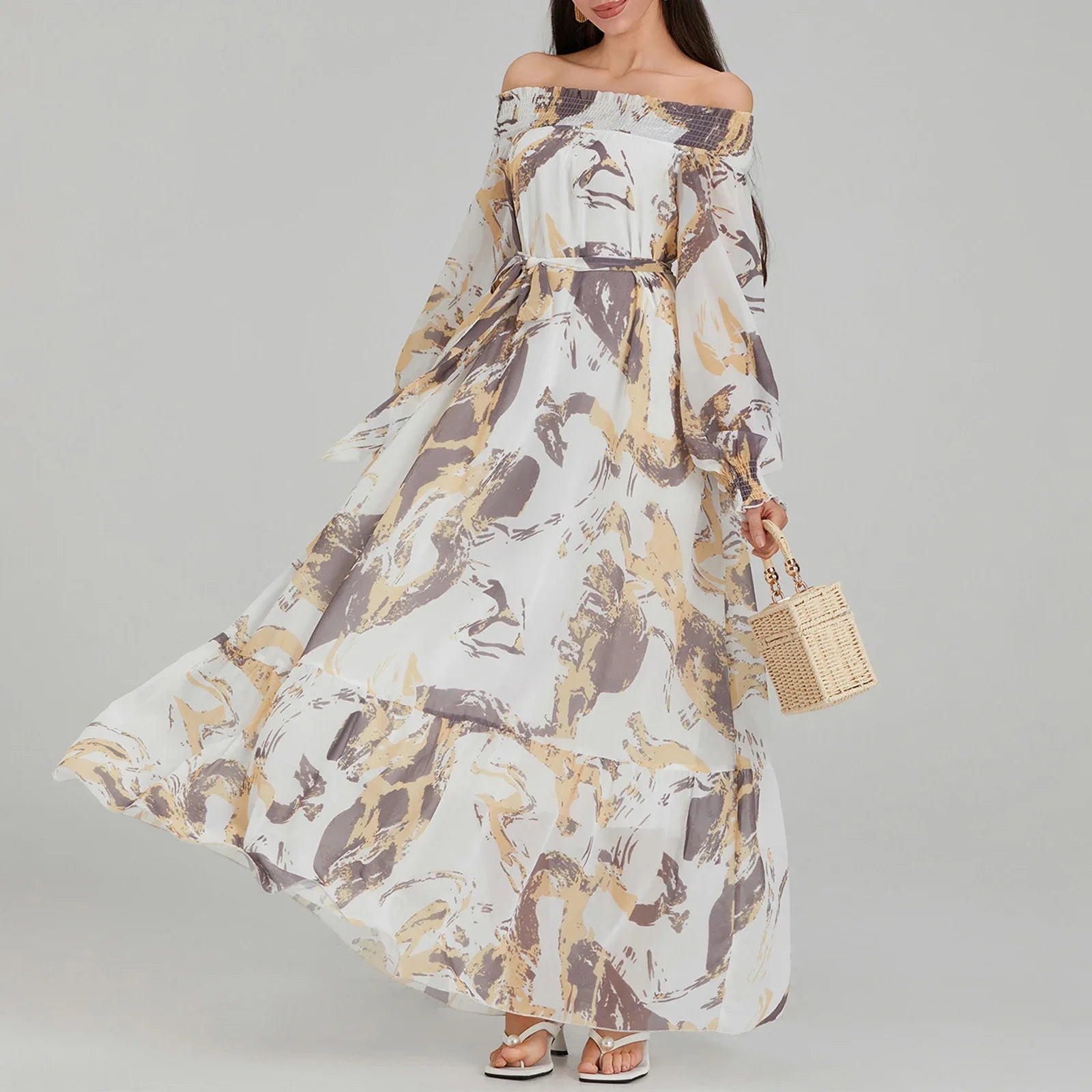 Premium Chiffon Maxi Dress with Belted Waist