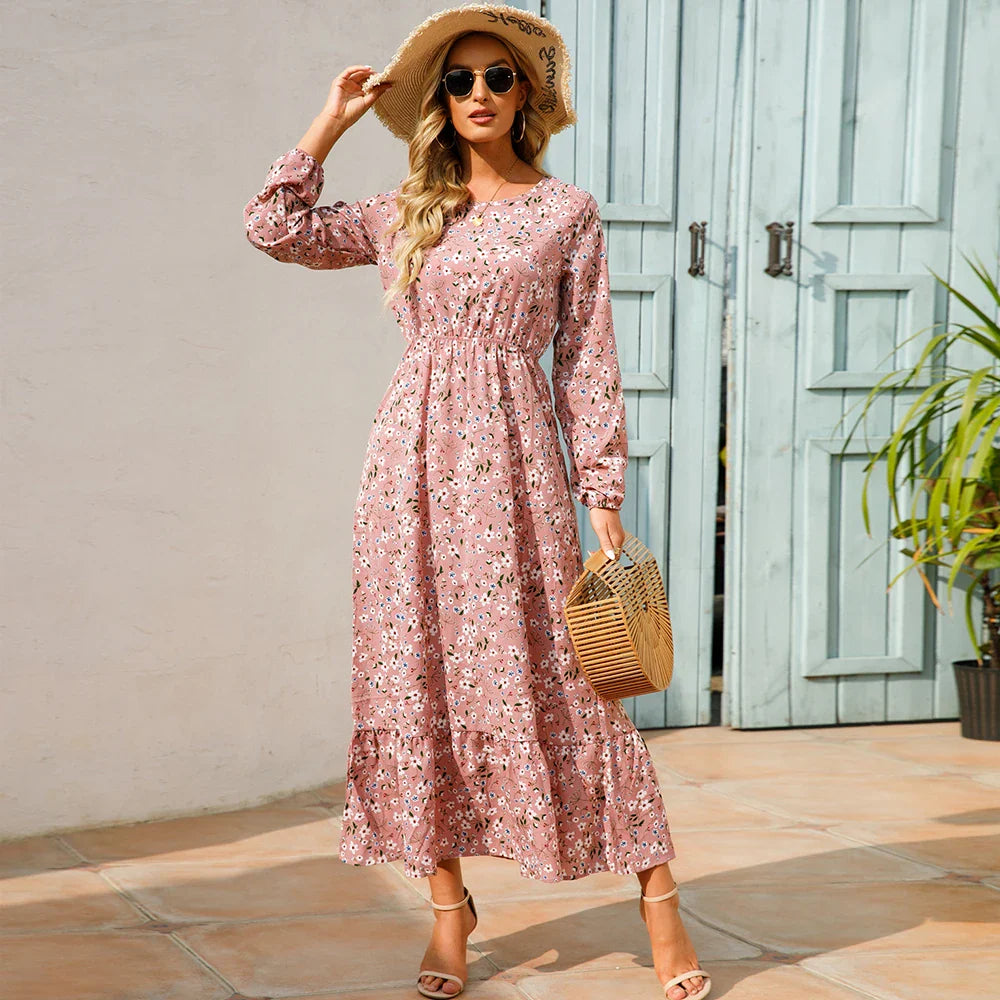 ELARA™ Floral Chiffon Maxi Dress
