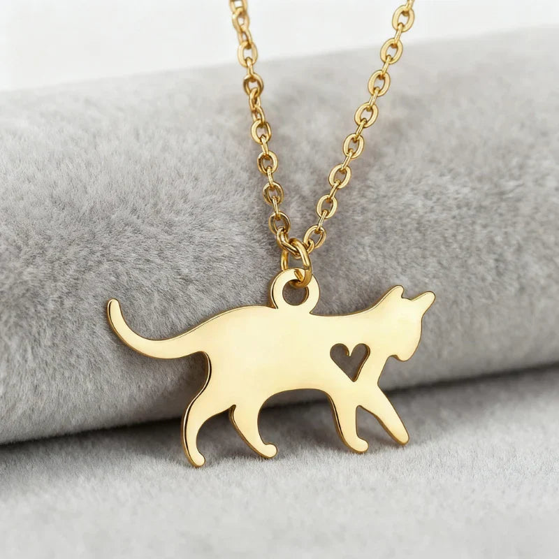 Stainless Steel Cat Memorial Necklace – Animal Jewelry for Women & Cat Lovers
