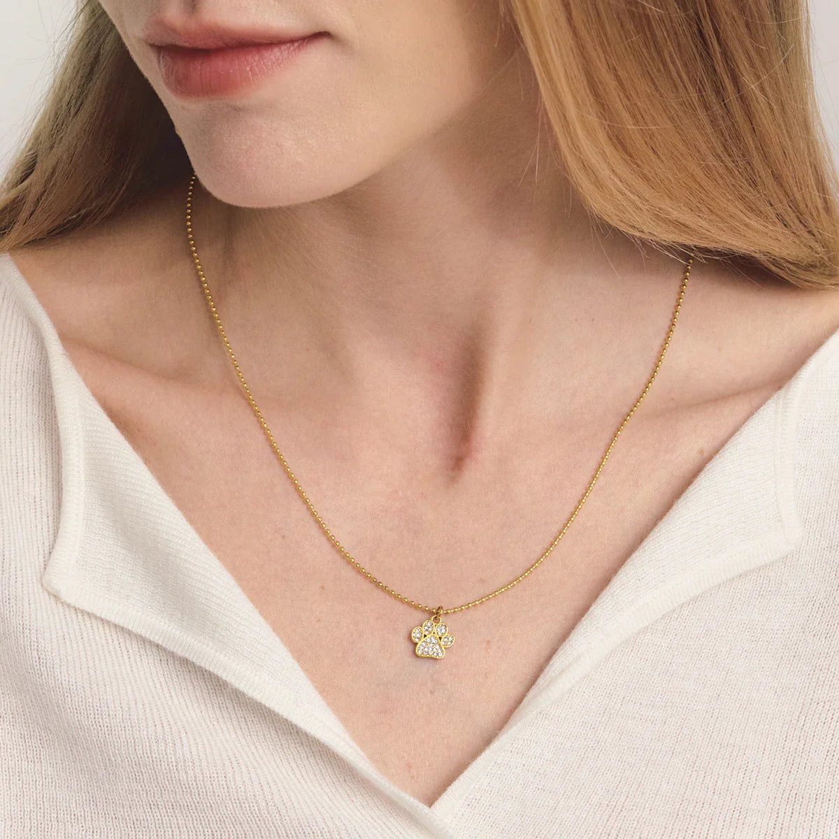 Cute Cat Claw Pendant Necklace – White Rhinestone, 18K PVD Gold Plated Stainless Steel