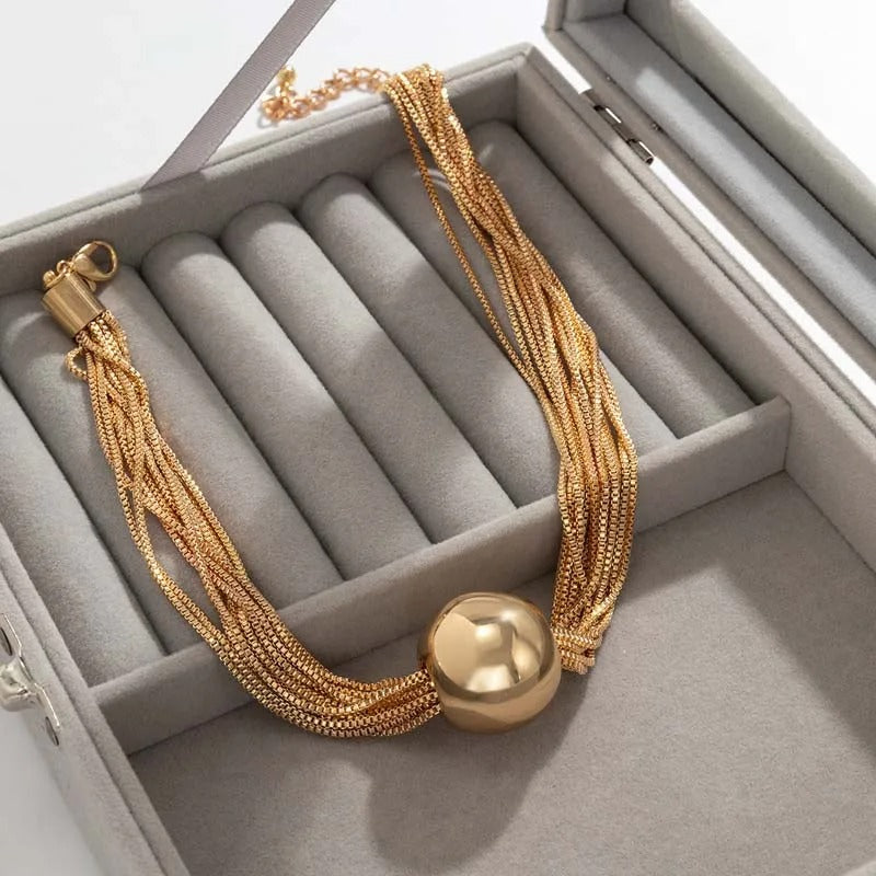 Vintage Necklace with Multicolored Gold Beaded Pendant
