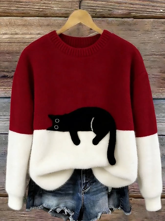 Samantha- Cat Print Oversized Sweater