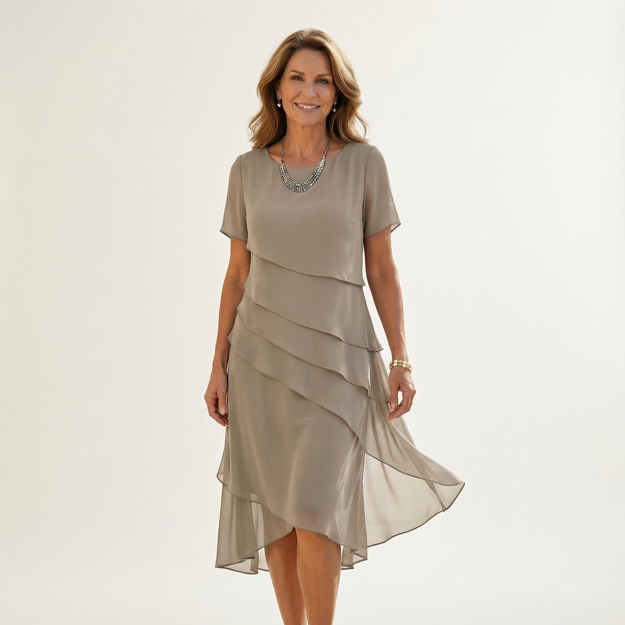 Angela | Tiered Chiffon Midi Dress