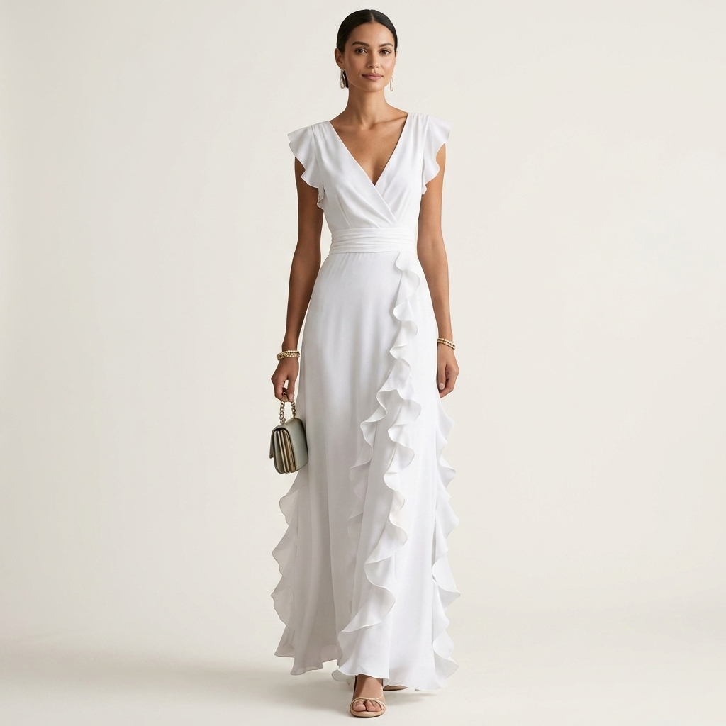 Nellyana | Wrap-Style Cascading Ruffle Maxi Dress