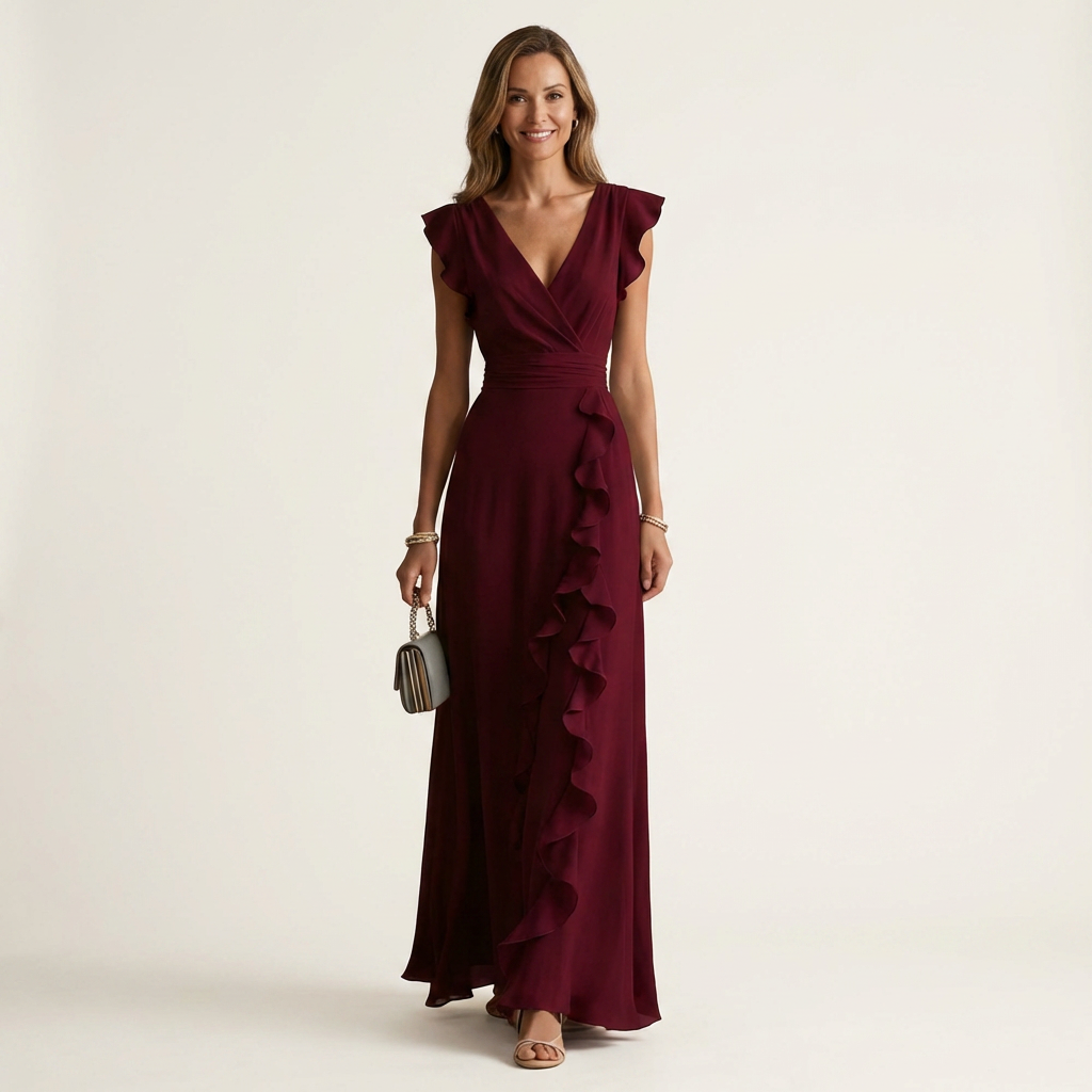 Nellyana | Wrap-Style Cascading Ruffle Maxi Dress