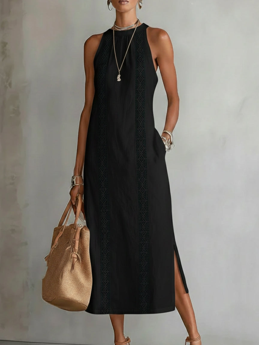Margot | Sleeveless Stand Collar Midi Dress