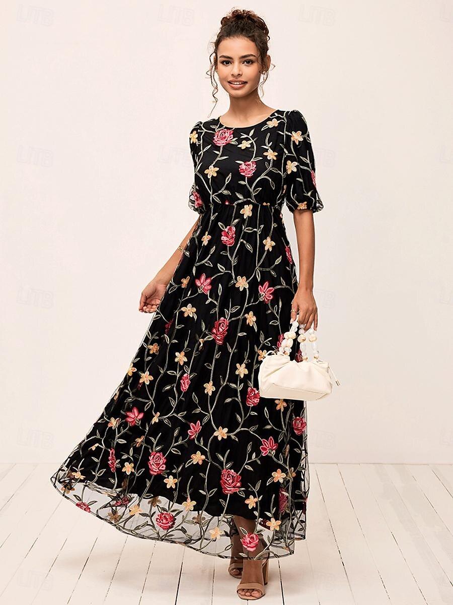 Leonora | Floral Lace Embroidered Maxi Dress