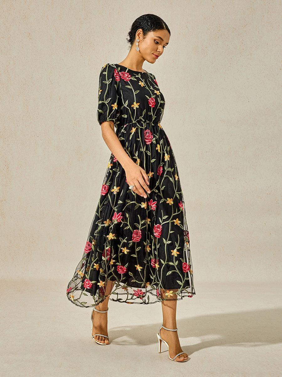 Leonora | Floral Lace Embroidered Maxi Dress