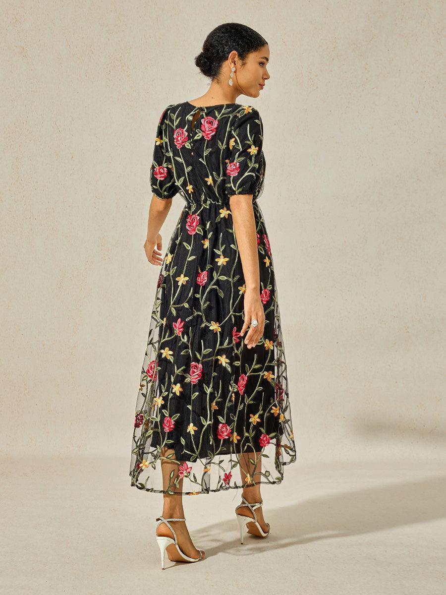 Leonora | Floral Lace Embroidered Maxi Dress