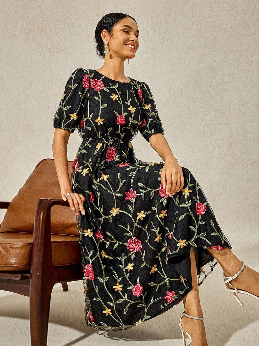 Leonora | Floral Lace Embroidered Maxi Dress