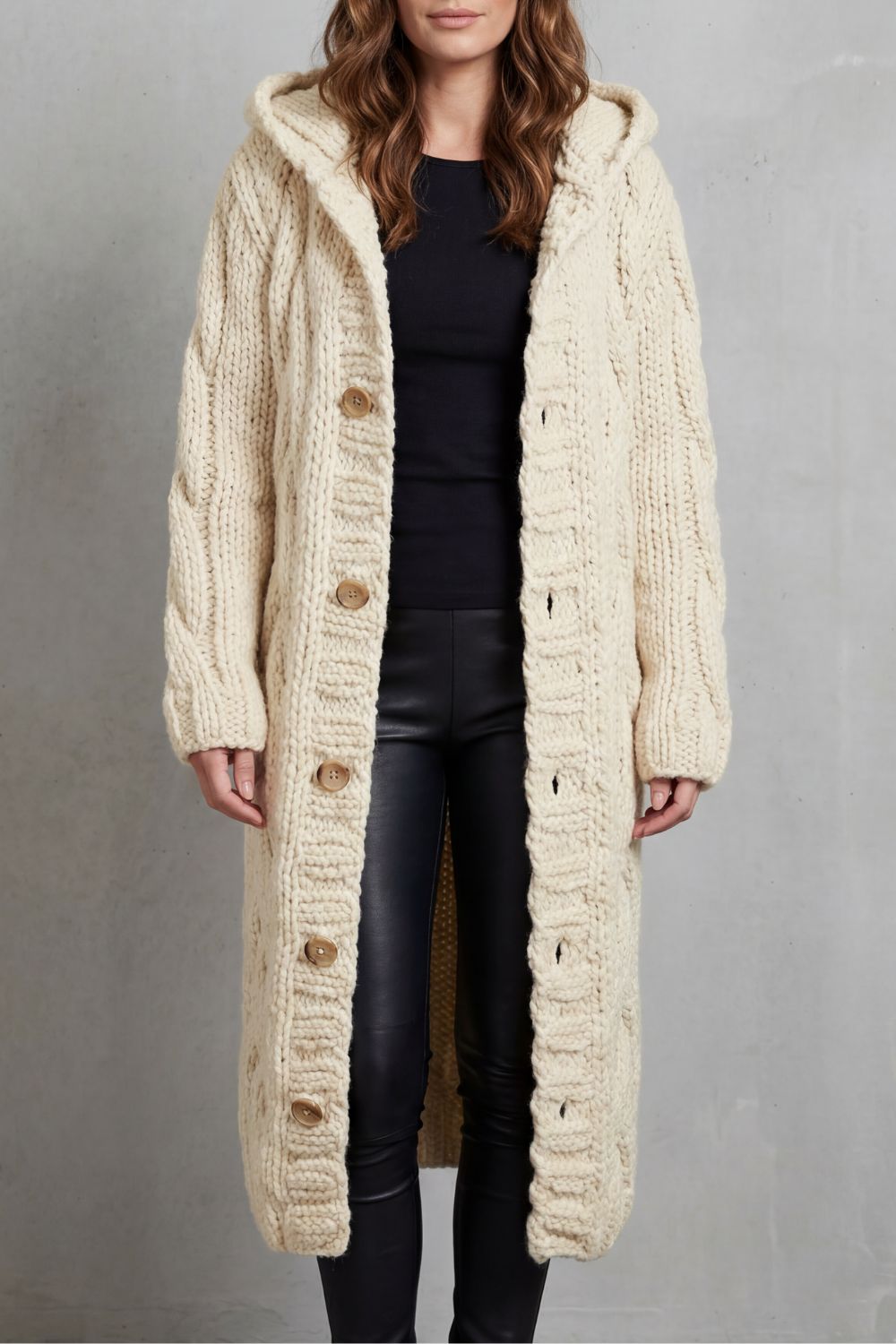 Karinaè – Oversized cable knit – Hooded cardigan coat
