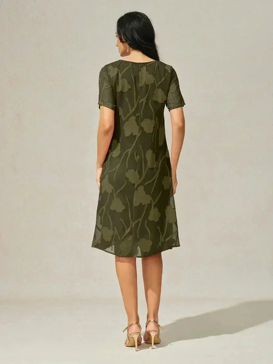 Floral Print Sheer Chiffon Knee-Length A-Line Dress