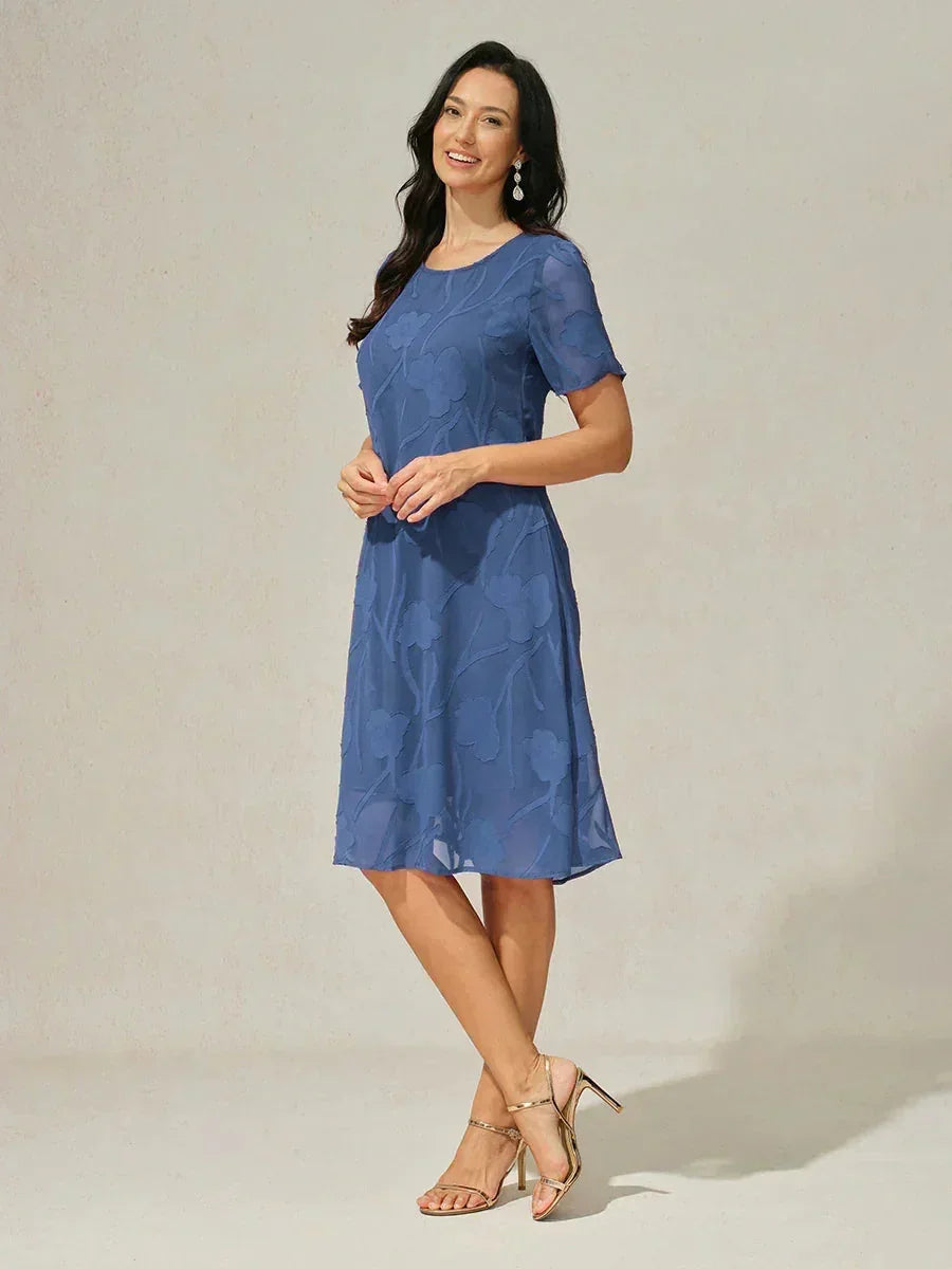 Floral Print Sheer Chiffon Knee-Length A-Line Dress