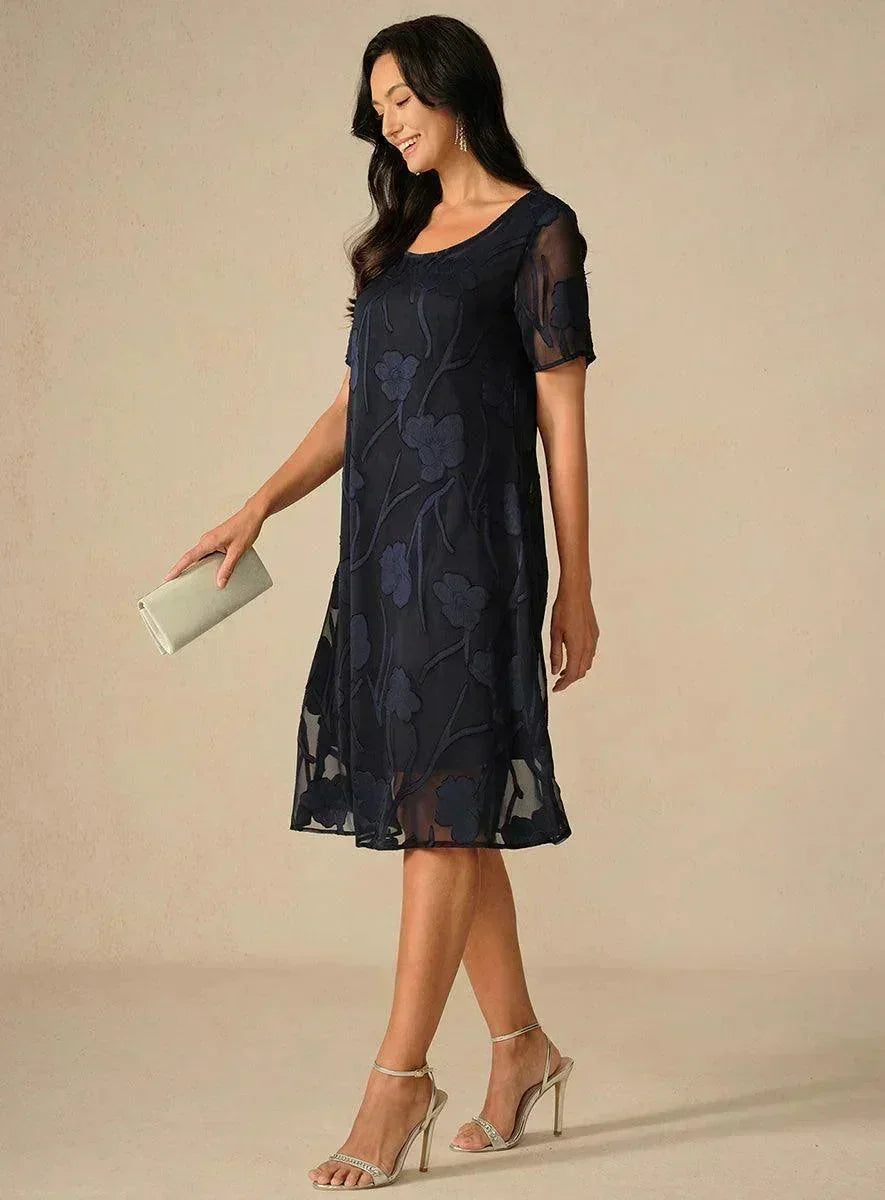 Floral Print Sheer Chiffon Knee-Length A-Line Dress