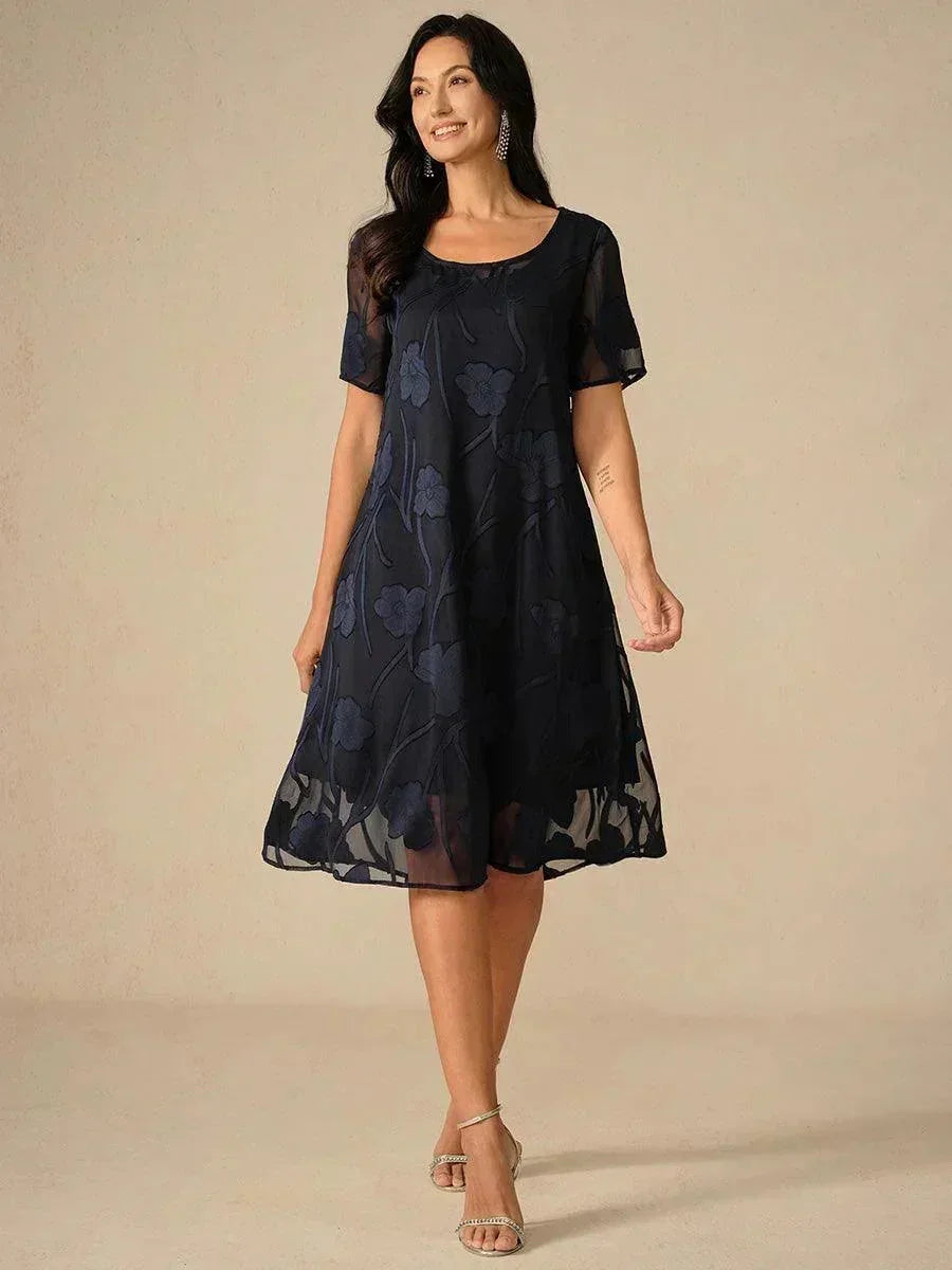 Floral Print Sheer Chiffon Knee-Length A-Line Dress