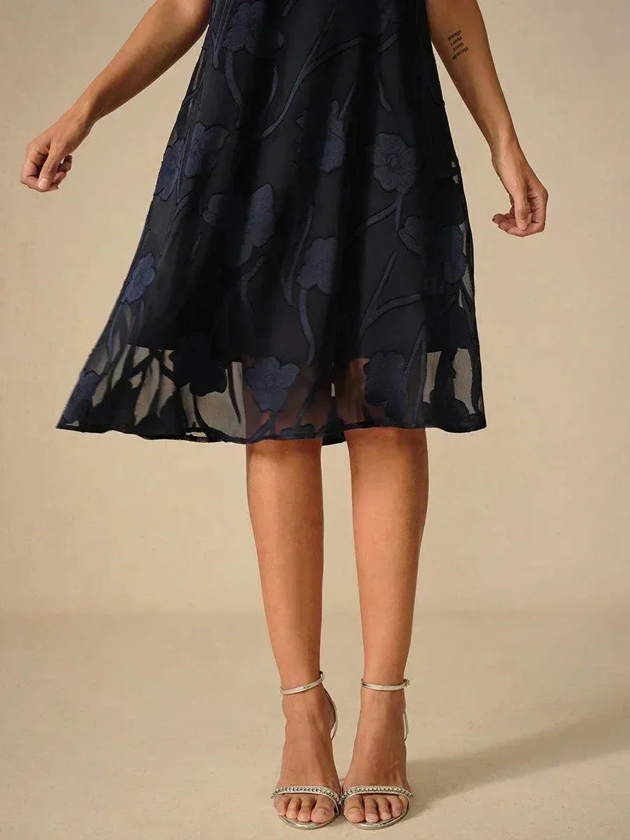 Floral Print Sheer Chiffon Knee-Length A-Line Dress